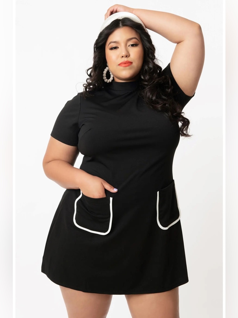 Smak Parlour Plus Size Black Mock Turtleneck Wave Maker Dress